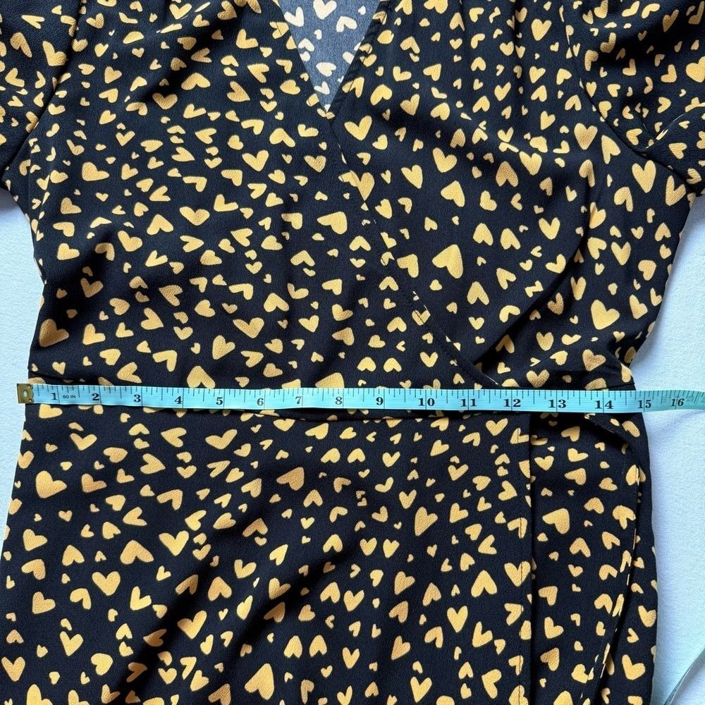 POPSUGAR Black Yellow Heart Print Wrap Maxi Dress Puff Sleeve XS - Picture 6 of 16